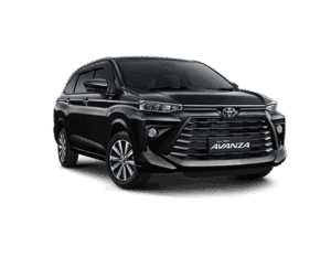 Toyota Avanza hitam tampak depan untuk layanan rental mobil Bandung dengan driver profesional