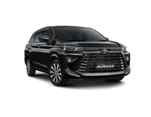 Toyota Avanza hitam tampak depan untuk layanan rental mobil Tangerang dengan driver profesional