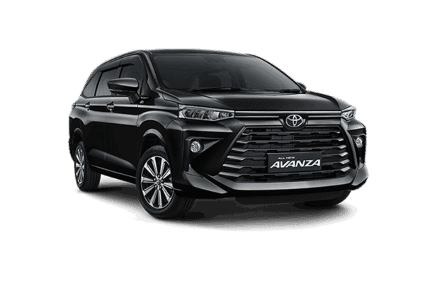 Toyota Avanza hitam tampak depan untuk layanan rental mobil Tangerang dengan driver profesional