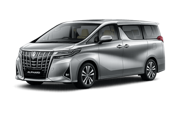 Toyota Alphard abu-abu tampak samping untuk layanan sewa mobil premium Tangerang dengan driver profesional