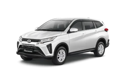 Daihatsu Terios putih tampak serong depan dan samping untuk layanan sewa mobil Tangerang dengan driver profesional