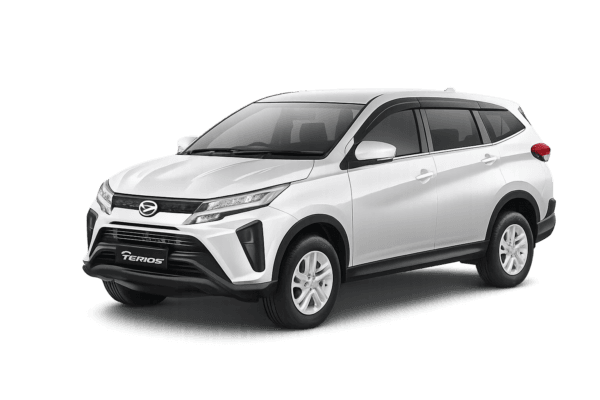 Daihatsu Terios putih tampak serong depan dan samping untuk layanan sewa mobil Tangerang dengan driver profesional