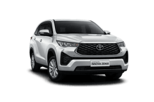 Toyota Innova Zenix type G putih tampak depan untuk layanan sewa mobil Bandung dengan driver profesional