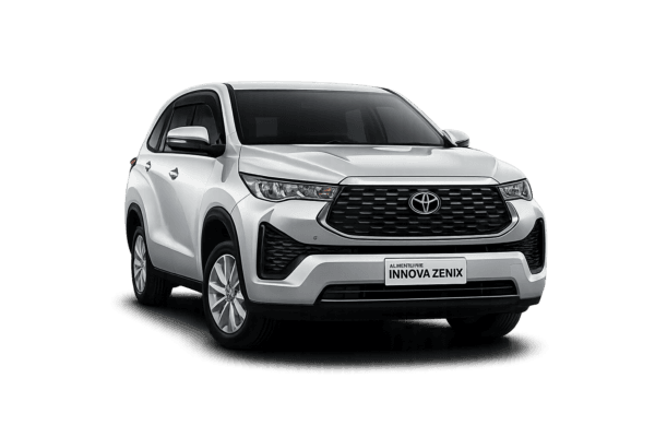 Toyota Innova Zenix type G putih tampak depan untuk layanan sewa mobil Tangerang dengan driver profesional