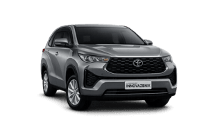 Toyota Innova Zenix Type Q abu-abu tampak depan untuk layanan sewa mobil Bandung dengan driver profesional