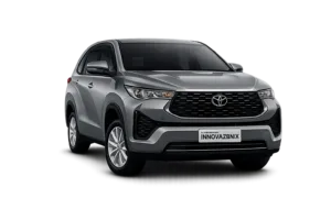 Toyota Innova Zenix Type Q abu-abu tampak depan untuk layanan sewa mobil Tangerang dengan driver profesional