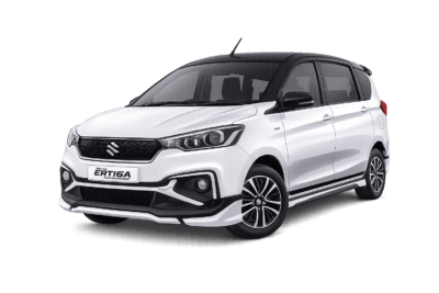 Suzuki All New Ertiga Hybrid putih dari Twins Rent Car untuk layanan sewa mobil dengan supir di Bandung.