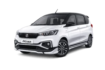 Suzuki All New Ertiga Hybrid putih dari Menara Rent Car untuk layanan sewa mobil dengan supir di Tangerang.