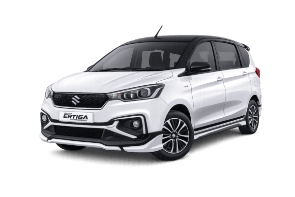 Suzuki All New Ertiga Hybrid putih dari Menara Rent Car untuk layanan sewa mobil dengan supir di Tangerang.